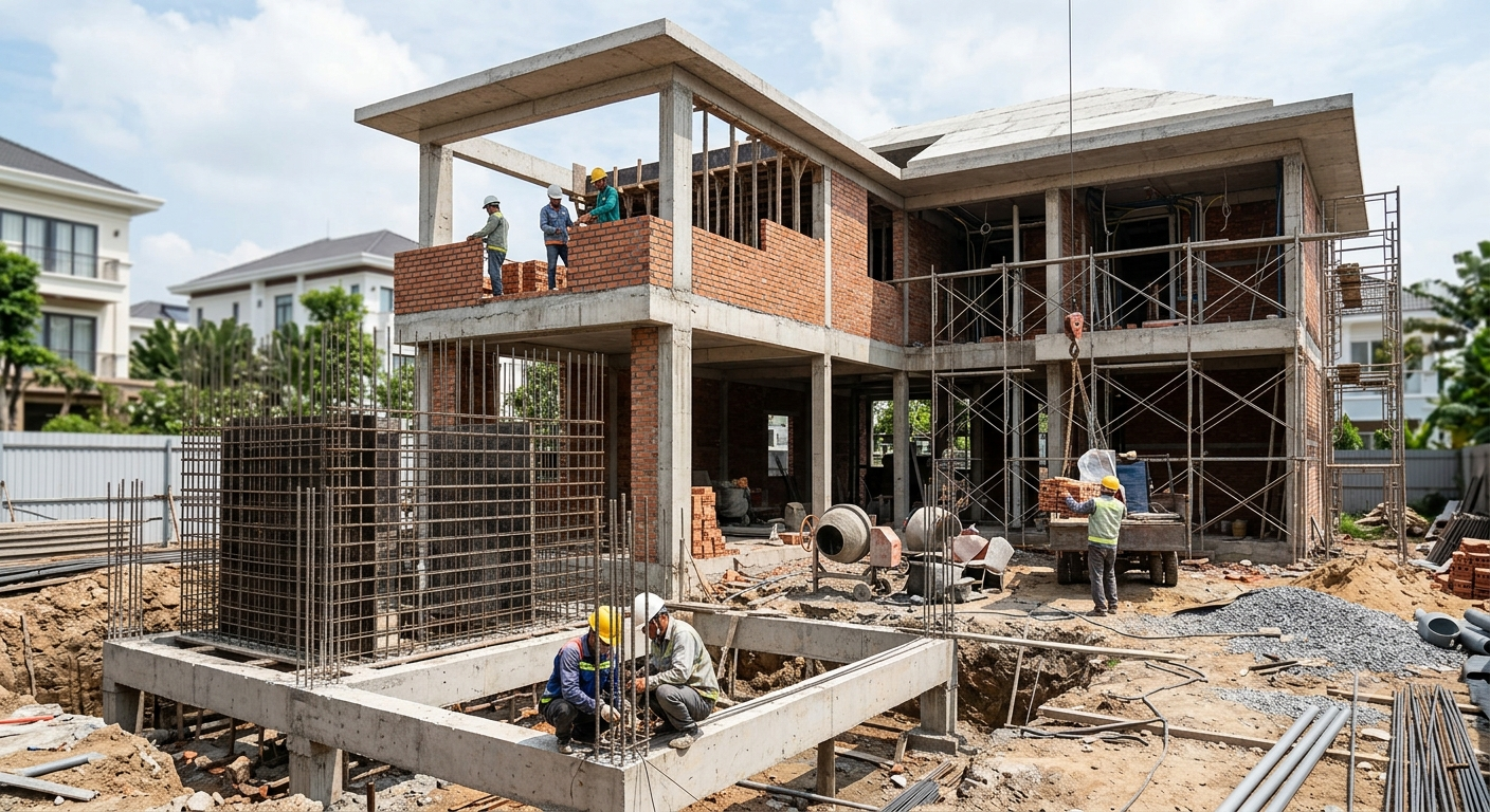 Các giai đoạn cốt lõi trong quá trình thi công biệt thự