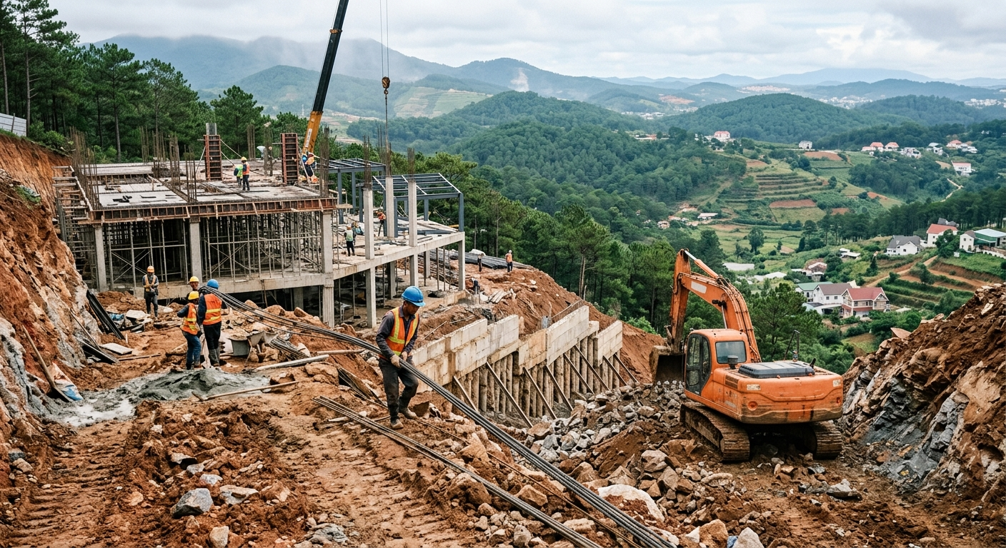 Bối cảnh và đặc thù địa hình khi thi công xây dựng tại Đà Lạt